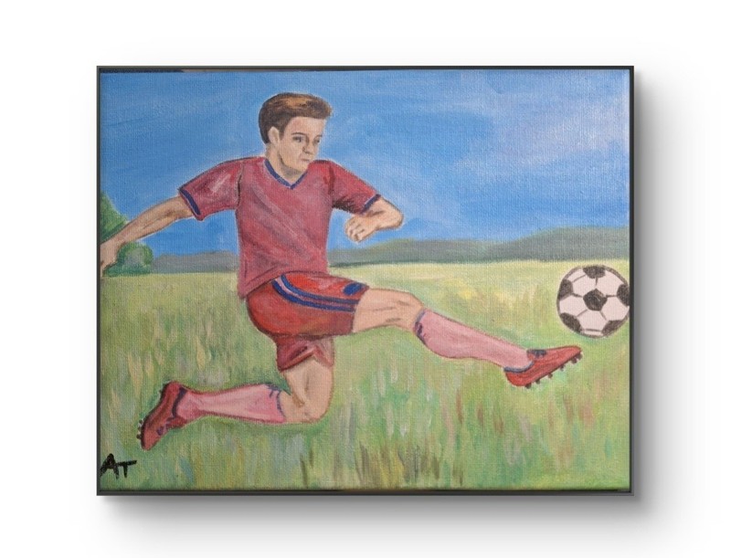 Original Contemporary Soccer Kick 8×10 Canvas Acrylic Painting Signed Wall Art
