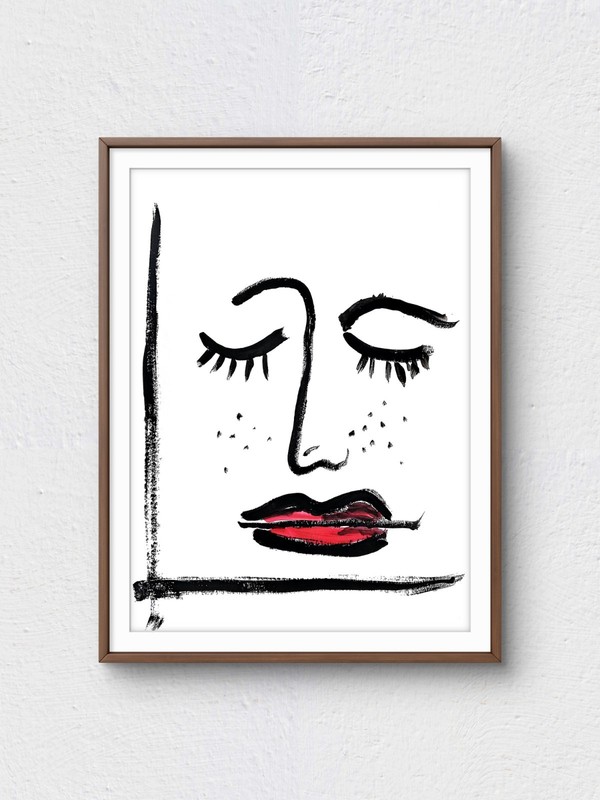 Original Acrylic 9×12 Abstract Face Painting Paper Signed Black White Wall Art