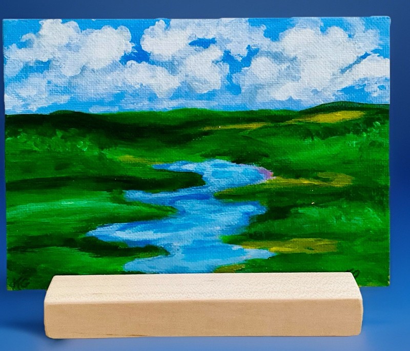 Acrylic Landscape /canvas painting* 5″x 7” With Hand Made Wood Stand. Signed