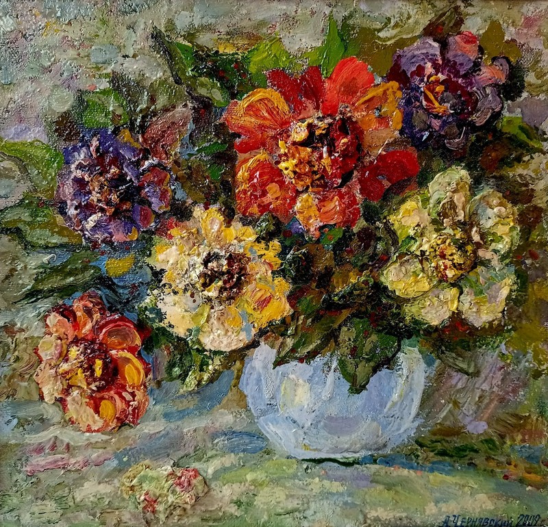 Flovers Impasto Painting Original Art Impression Oil Painting 12 x 13 in