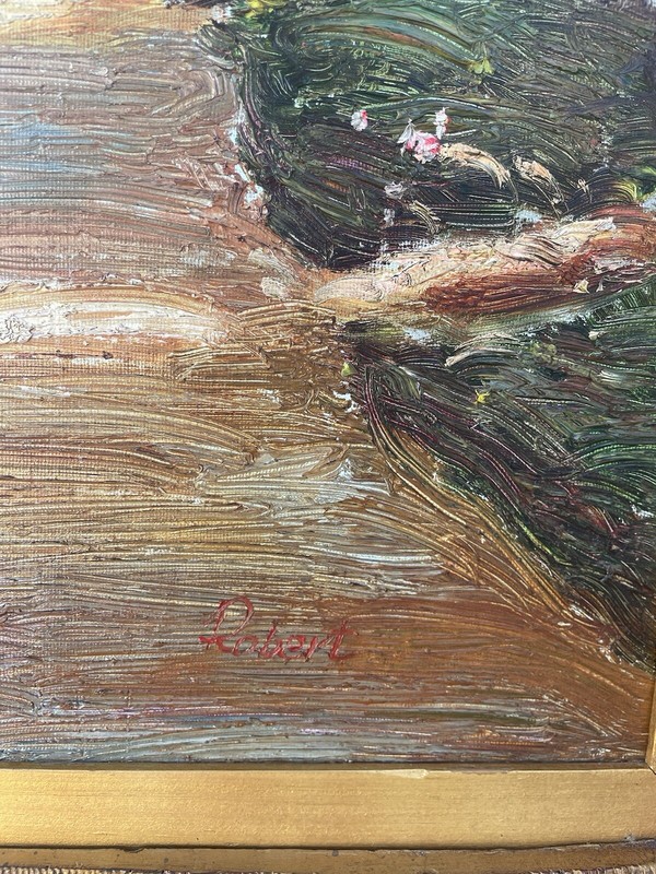 Large Vintage Sea Side Original Painting Signed Canvas Coastal Seascape gallery