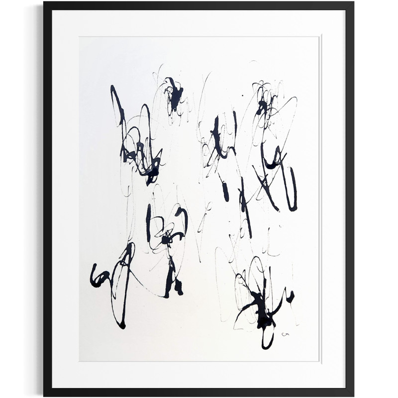 Original Black White 9×12 Acrylic Ink Abstract Minimalist Signed Home Decor Art