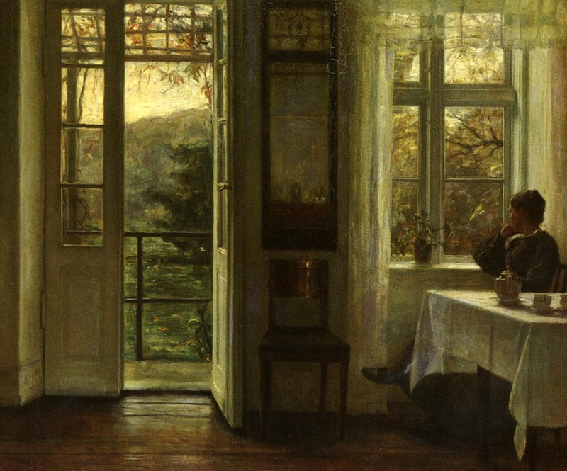 Oil painting lady woman in room Carl+Vilhelm+Holsoe-At+The+Window handmade art