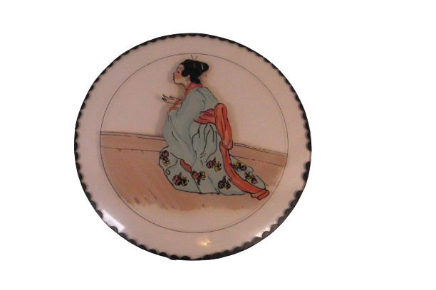 Edna Lewis Studios Reverse Painted Convex Glass Geisha Baltimore MD 1930s