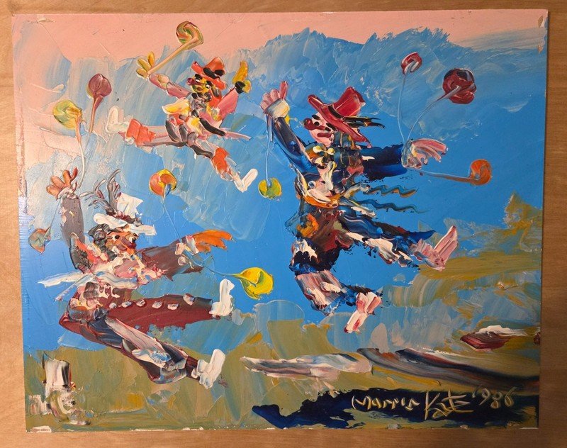 Original 1986 Morris Katz Clowns Oil Painting 20″L x 17″W One of a Kind Art