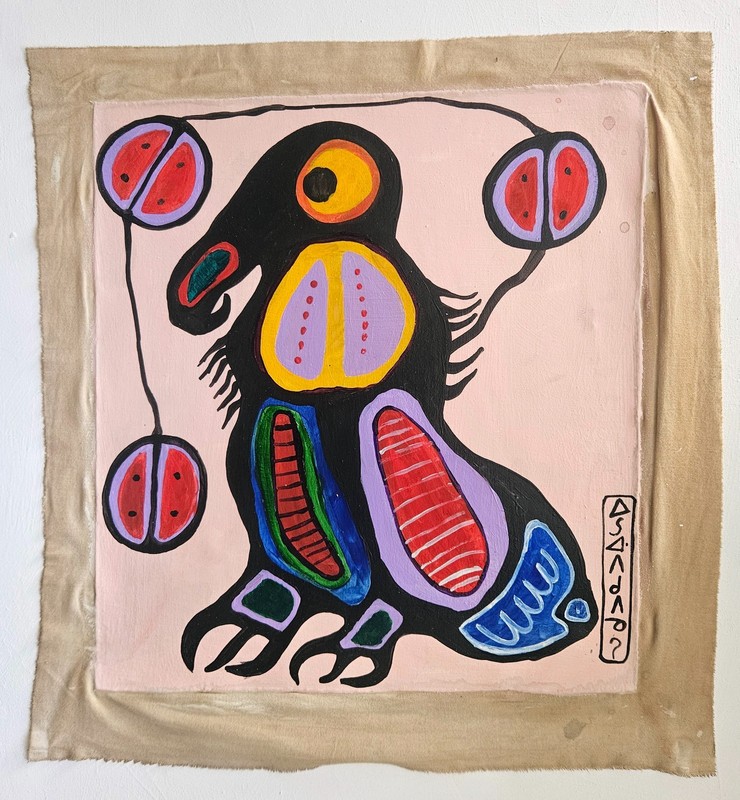 Norval Morrisseau Signed Indigenous Canadian Art Oil Painting – Vintage Art gallery