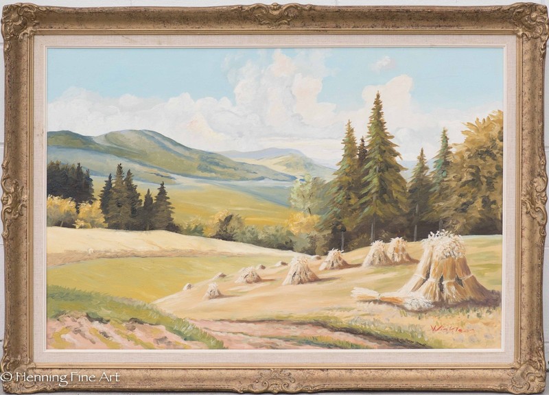 American Landscape Oil Painting «Haystacks & Mts» , Signed «Winkler», & NICE!!