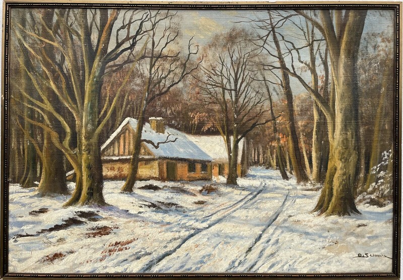 Impressionist Winter Landscape Forest House in Forest Oil Painting 99.5x69.5cm gallery