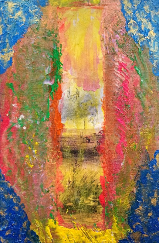 ACRYLIC abstract Painting With COLLAGE AND PENCIL ILLUSTRATION gallery