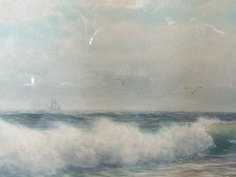 Untitled Seascape Watercolor c1900 George Howell Gay in Original Antique Frame gallery