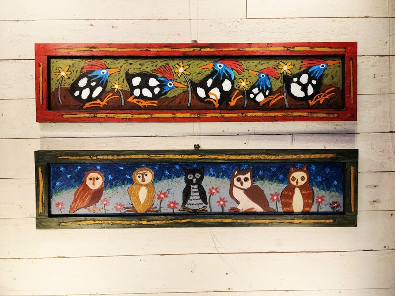 John Sperry Outsider Southern Primitive Folk Art Birds OWLS Painting In The HOOT gallery