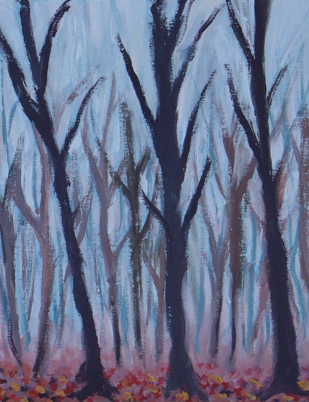 ShawNshawN Original painting – 8×10 fog trees mystery night time art
