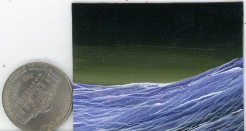 ORIGINAL 2×1.5 Acrylic Waves Seascape Ocean Night Collectible Painting HYMES