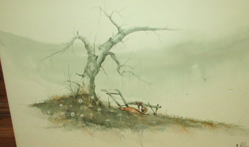 STEVE POLOMCHAK "ALONE" LARGE ORIGINAL WATERCOLOR TREE AMISH LANDSCAPE PAINTING gallery