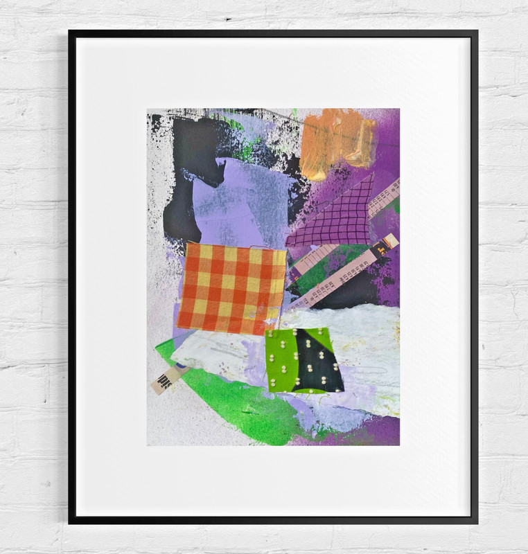 OOAK painting art Bold Contemporary Abstract Collage Bright Shapes Checks by Kat