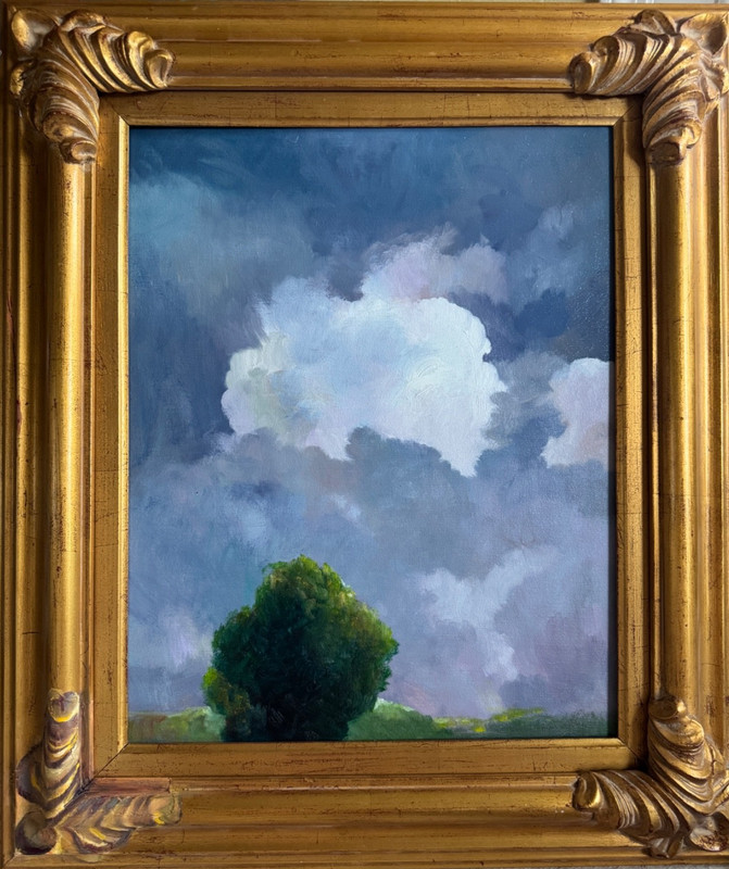 White Clouds Calm Afternoon Signed YASAMI oil painting canvas framed 24" x 20" gallery