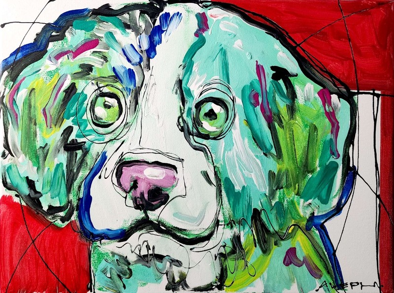 Aleph Hand Painted Dog 16x12 Abstract Expressionist Decor Painting Canvas gallery