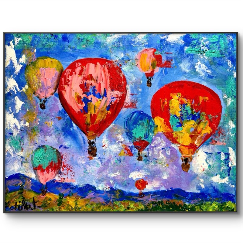Hot Air Balloon Original Art 14×11 Canvas Impressionist Decor Abstract
