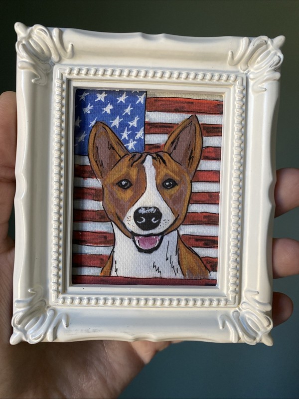 PRINT Dog, Basenji Animals Cute,funny, Painting,framed,miniature,small,mini gallery