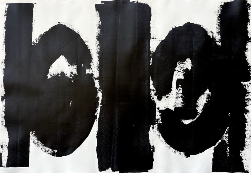 Large Abstract Minimalist Black & White Painting Acrylic On Canvas UNFRAMED