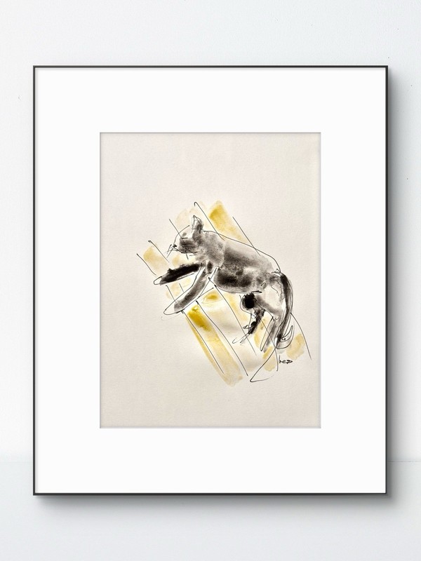 SAMATOWIC Original Abstract Cat Expressionism 9×12 Ink Handmade Signed Art 24
