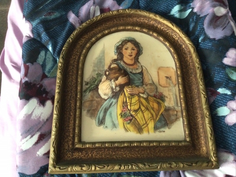 Vintage Artini Engraving Painting sculptured 4 Dimensional Twin Etched Girl Jug