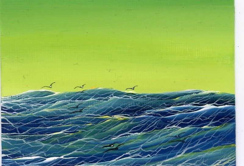 ACEO Original Acrylic Ocean Seascape Sea Collectible Waves Painting Art HYMES