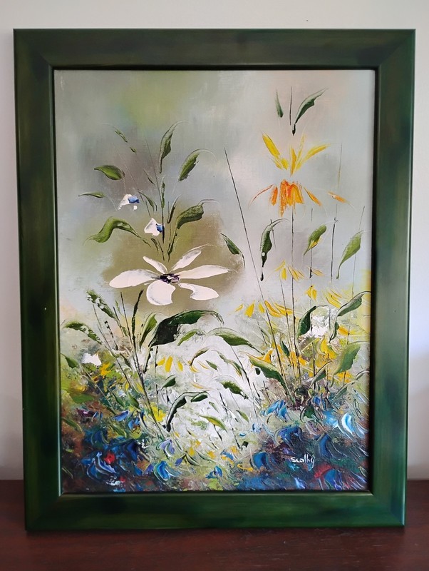 Original Impressionist Oil On Canvas Painting By S. COLBY Floral Landscape