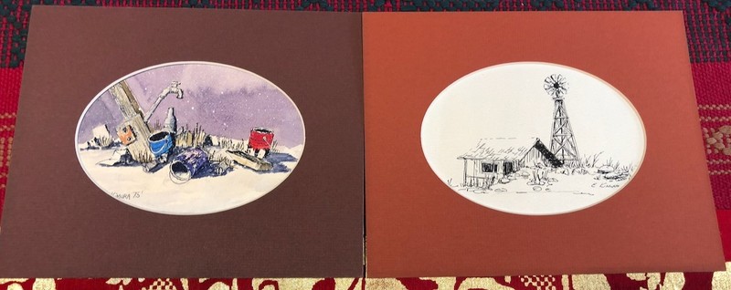 Vintage E. Kimura Original water color ART matted PAIR 75′ 8×10