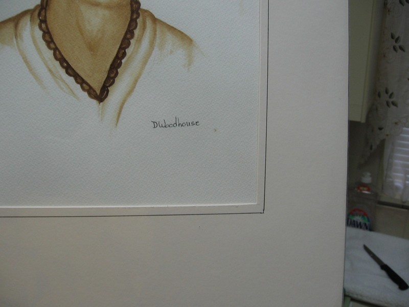 Rare Painting Instant Coffee- Lady with Feather Hat 20" Matted By D. Woodhouse gallery