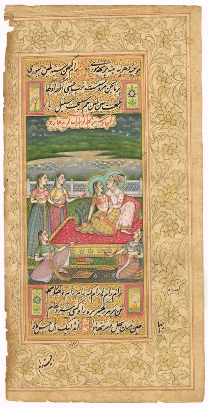 Indian Vintage Art Painting Of Mughal Emperor Love Scene Art With Women 6″x12″