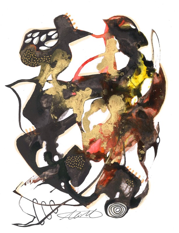 Alcohol Inian acrylic ink drawings recycled watercolor paper leaves Fall season