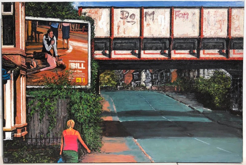 Urban Street Scene Oil Painting “Hit n Run” – Signed SH 10 – British Urban
