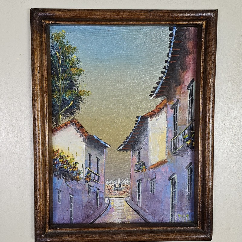 Original Oil Painting by Marcelo Pincay Cobblestone Alleyway Scene Latin America gallery