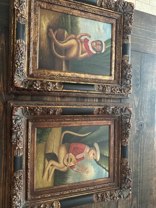 AI Overview This oil painting depicts a "Monkey with a Lu gallery