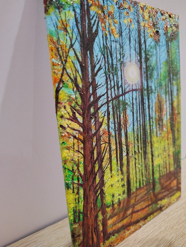 ORIGINAL Forest Landscape Sunrise Impressionism Acrylic Canvas Panel 5x7 Inches gallery