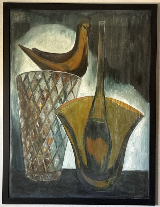 MARGARET HOPKINS VINTAGE MID CENTURY MODERN ABSTRACT STILL LIFE OIL PAINTING 62