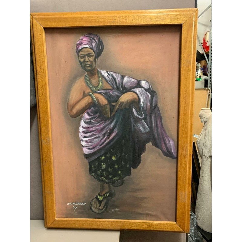 Original 1995 Signed Oil Painting by W.K. Adzraku of Adowa Dancer South African