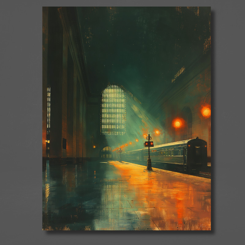 MacKenzie Reynolds Train Station Light Beams Canvas Signed 30×40