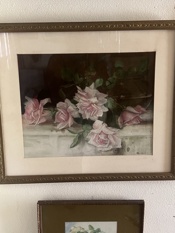Beautiful Antique Pink Roses Watercolor Painting Still Life