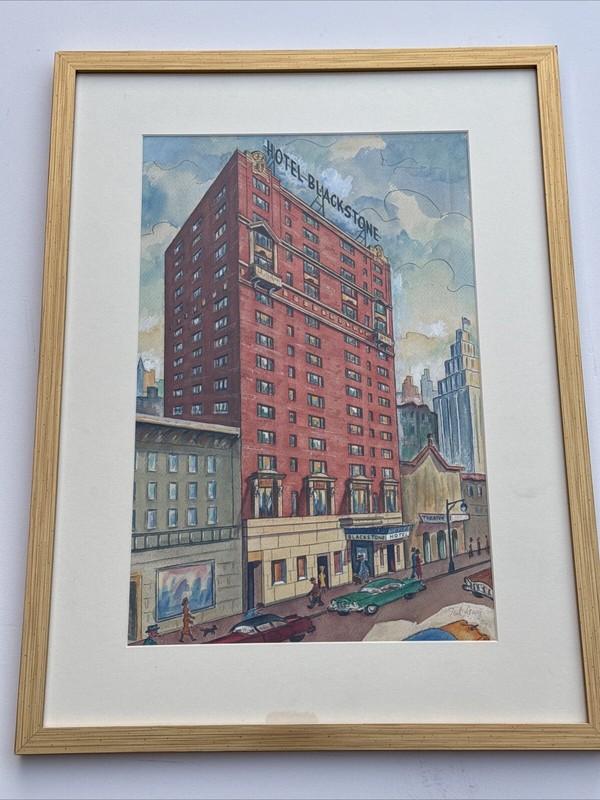 ANTIQUE WPA PAINTING AMERICAN REGIONALISM HOTEL BLACKSTONE CHICAGO LEWY LISTED