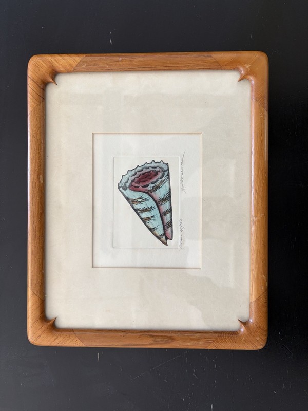 Dan Mitra Original Shell Watercolor Painting, Contemporary, Matted & Framed
