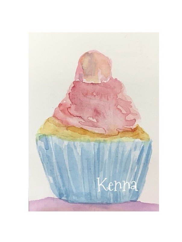 ACEO By Kenna Watercolour Painting Original Of a Cupcake 2.5” X 3.5” Signed ÀTC