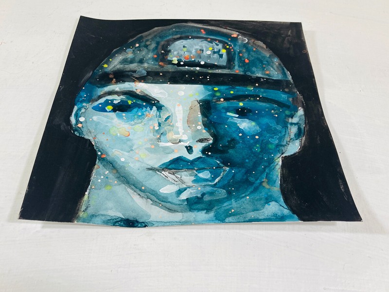 Boy Portrait Painting 8x8 Baseball Player Sports Expressive Blue Original Art gallery