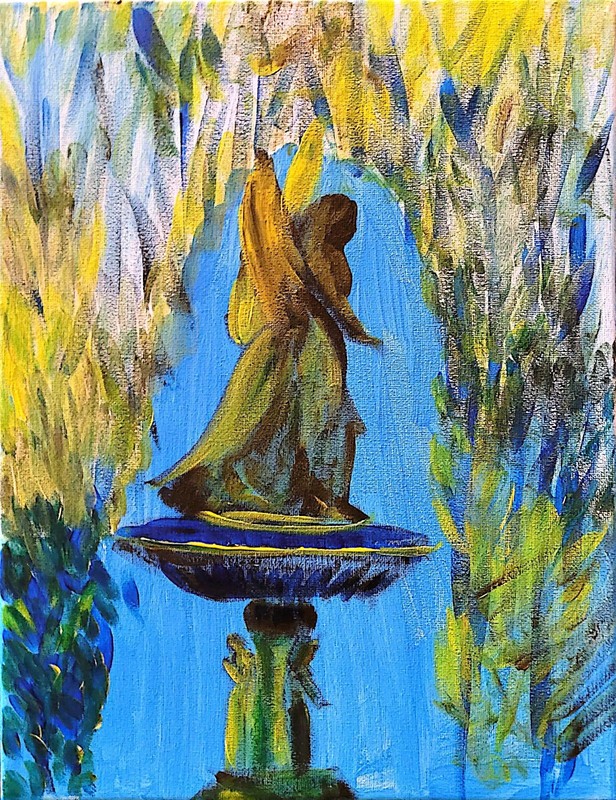 NYC Bethesda Fountain Angel Art Central Park 11×14 Original Acrylic