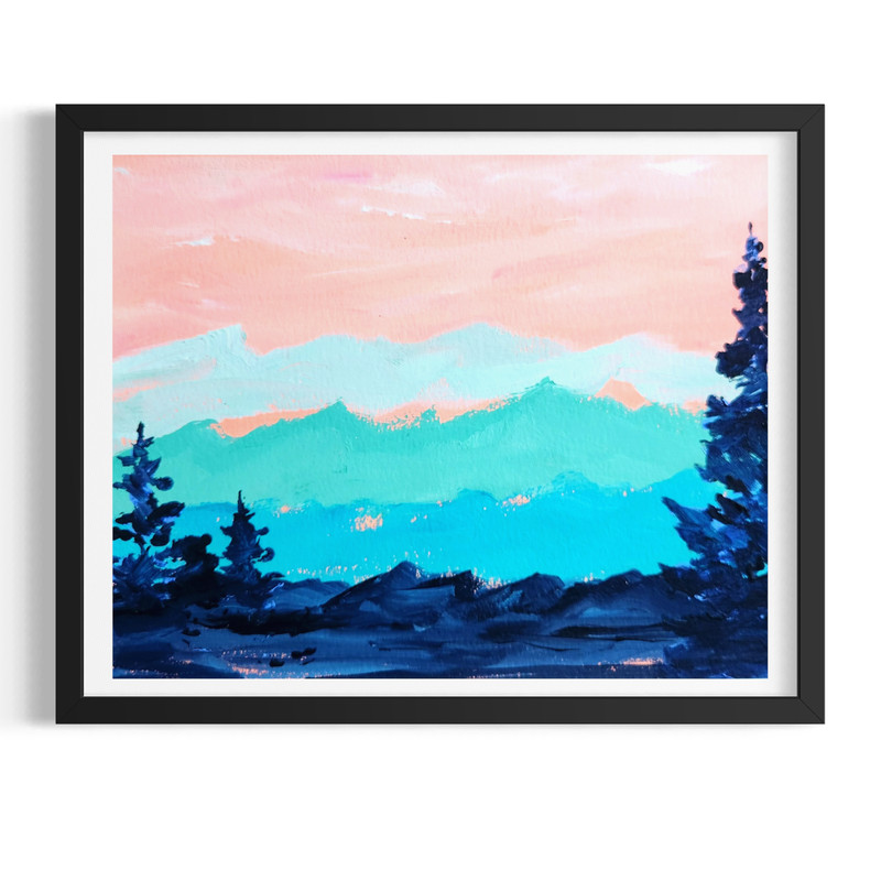 Original Abstract 9x12Mountain Painting Acrylic Multicolor Wall Art Living Room
