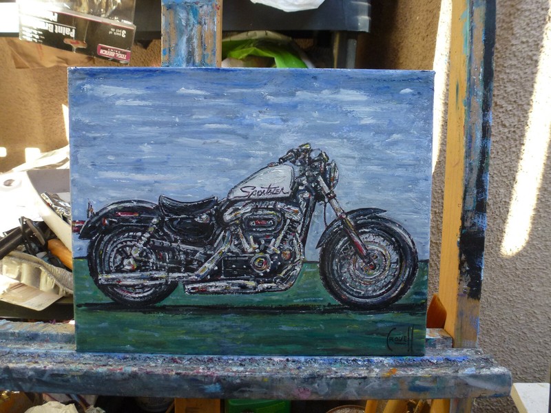 Harley Davidson Fourty Eight Sportster Motorcycle 8x10 painting original Crowell gallery