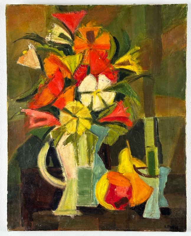 Isabell Graham Reese ca. 1950s cubist Floral Still Life oil painting