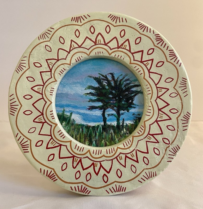 California Coastal Tree Painting Original Framed Round Landscape Wall Art gallery