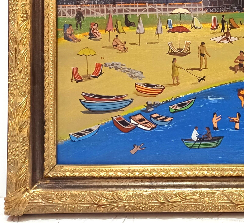 LISTED DUTCH FOLK ART PAULINE BRAAT Sd ORIG O/C BEACH SCENE BER MENGELS WIFE gallery
